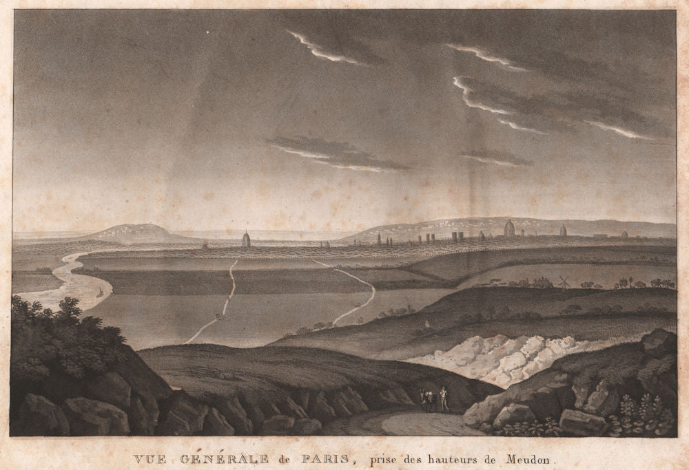 PARIS. Vue Générale de Paris, Prise des hauteurs de Meudon. Aquatint 1808